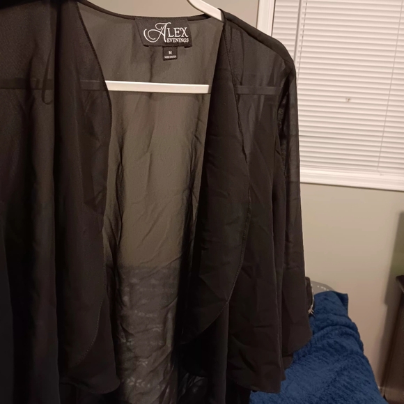 Alex Evenings Black Sheer Layered Open-Front Shrug - Picture 10 of 11